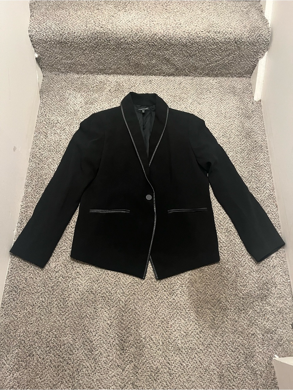 Eileen Fisher Blazer Single Button Silk Blend Black Women’s Size 12